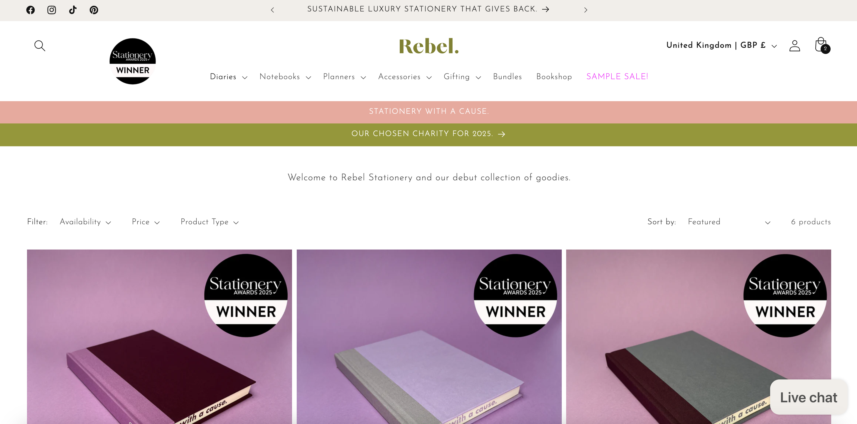 Rebel Stationery Landing Page